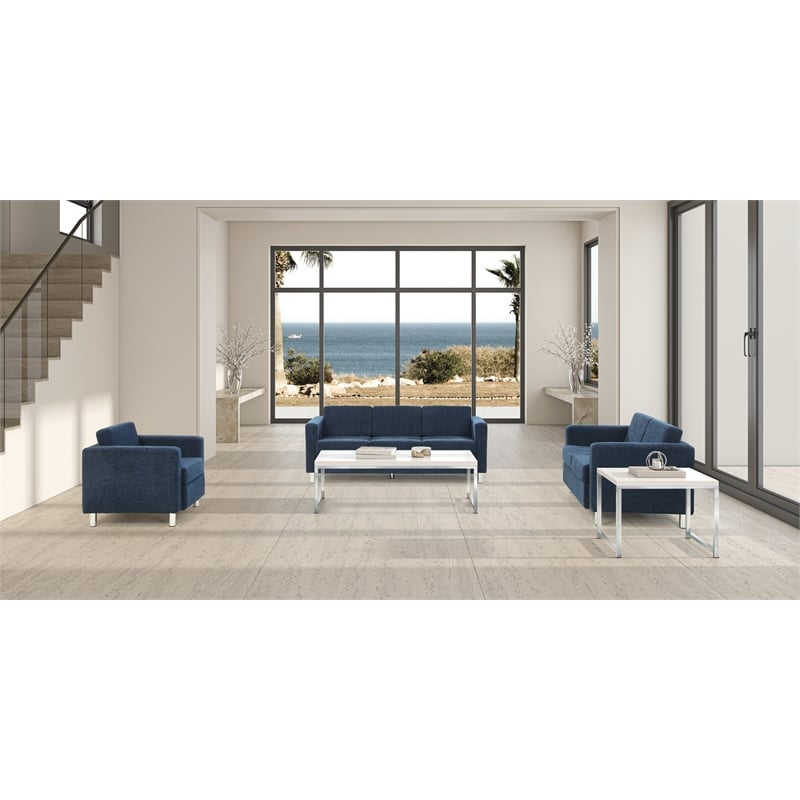 Pacific Loveseat In Navy Fabric with Chrome Finished Legs090234627371