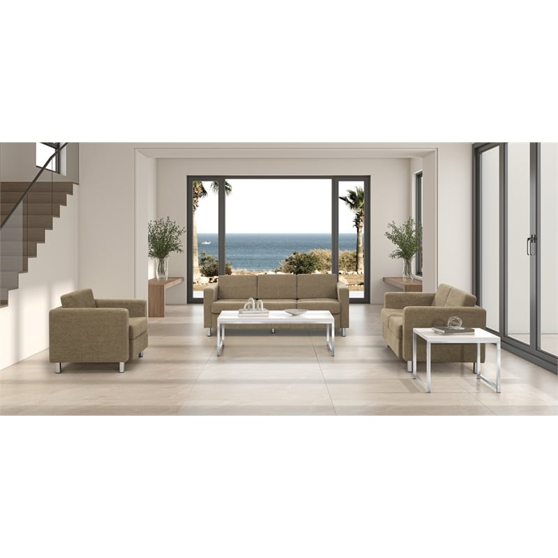 Pacific Sofa in Taupe Fabric with Chrome Finish Legs