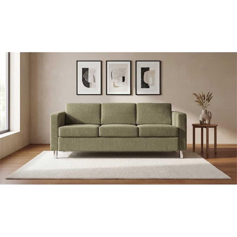 Pacific Sofa in Sea Green Fabric with Chrome Finish Legs