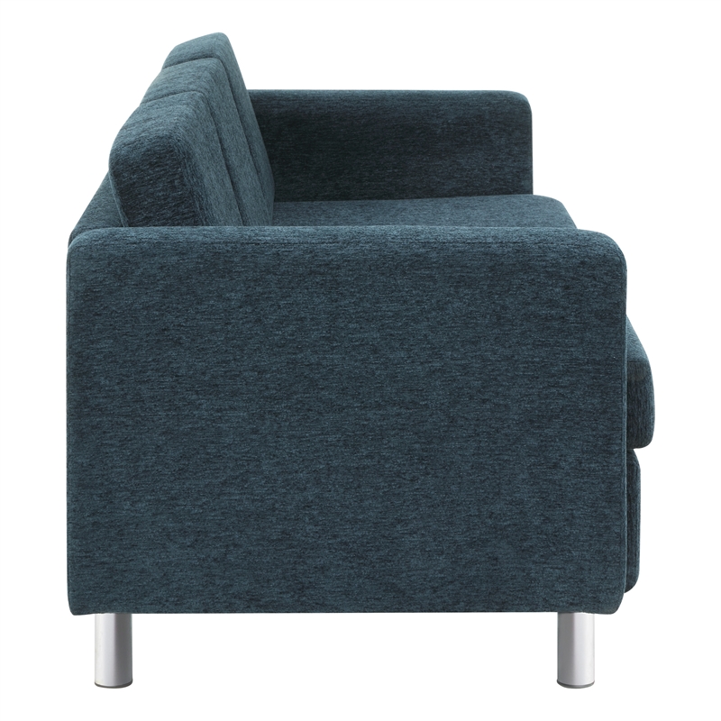 Pacific Sofa in Navy Fabric with Chrome Finish Legs