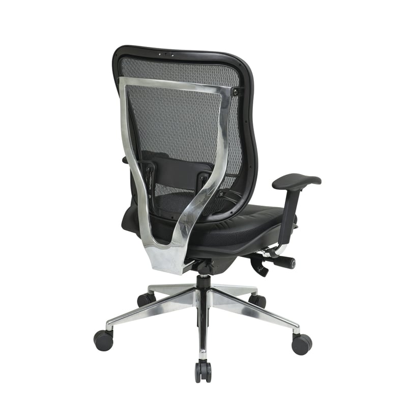 Big and Tall Executive High Back Black Chair with Mesh back and Leather Seat
