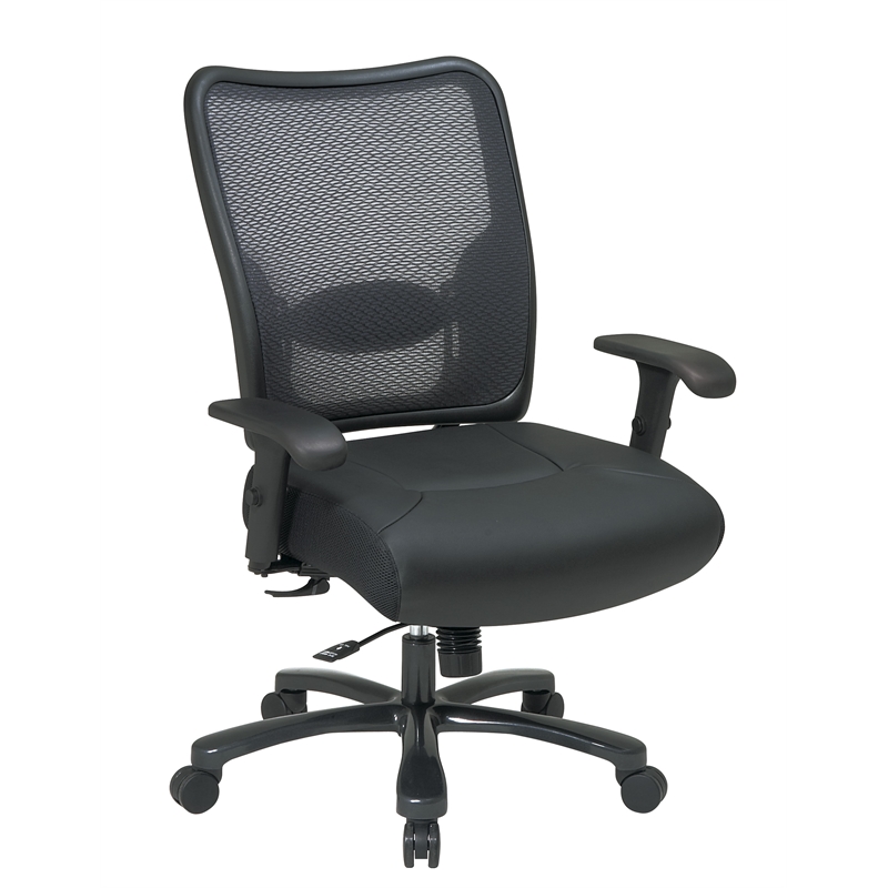 Big and Tall Back & Leather Seat Ergonomic Office Chair in Black |  