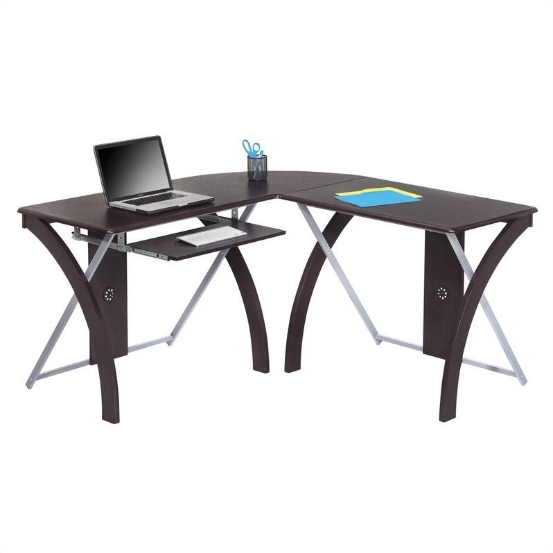 Office Star X-Text L-Shaped Computer Desk in Espresso - XT82L