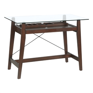 tribeca 42 inch tool-less computer desk in espresso wood with glass desk top