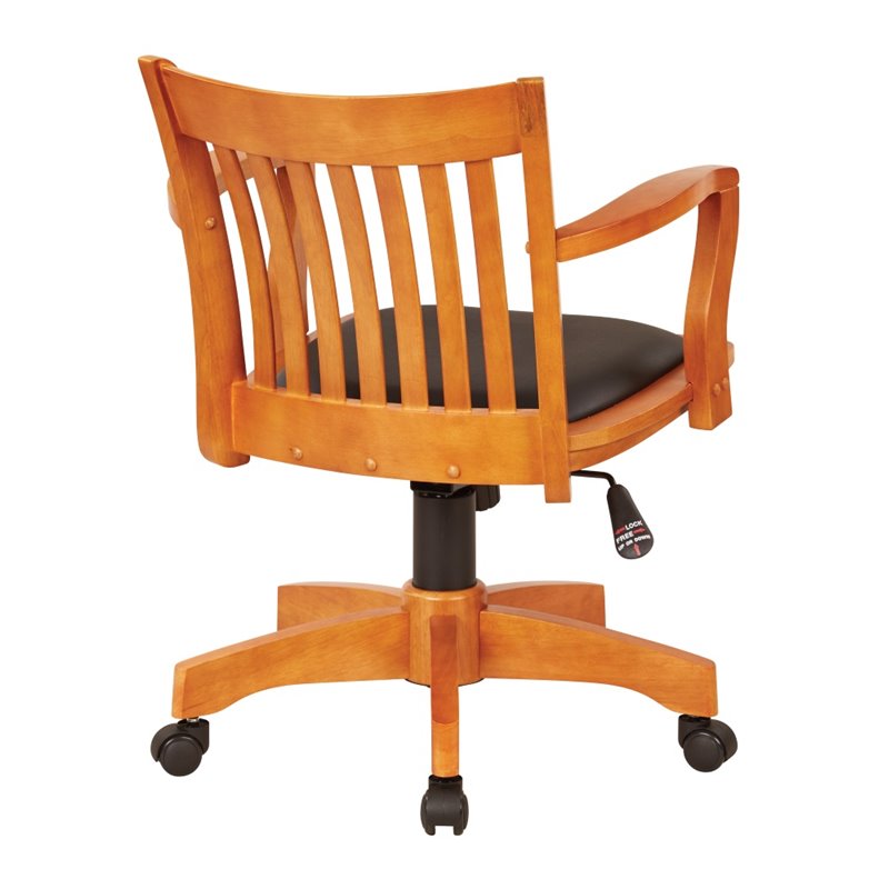 Deluxe Wood Bankers Chair with Black Vinyl Padded Seat in Fruit Brown Wood