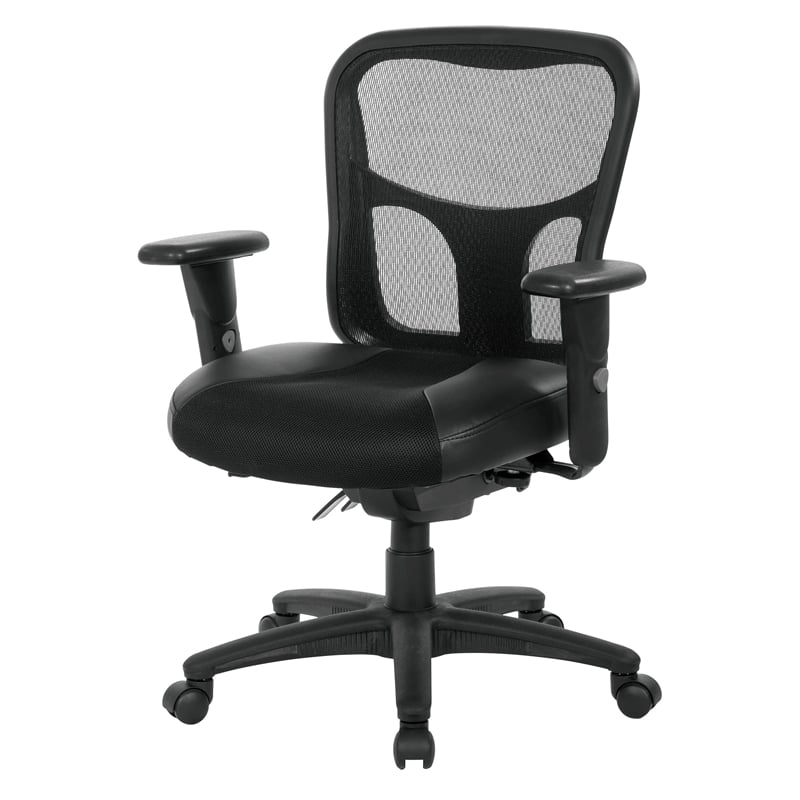 ProGrid High Back Manager Office Chair with Black Leather and Mesh Seat