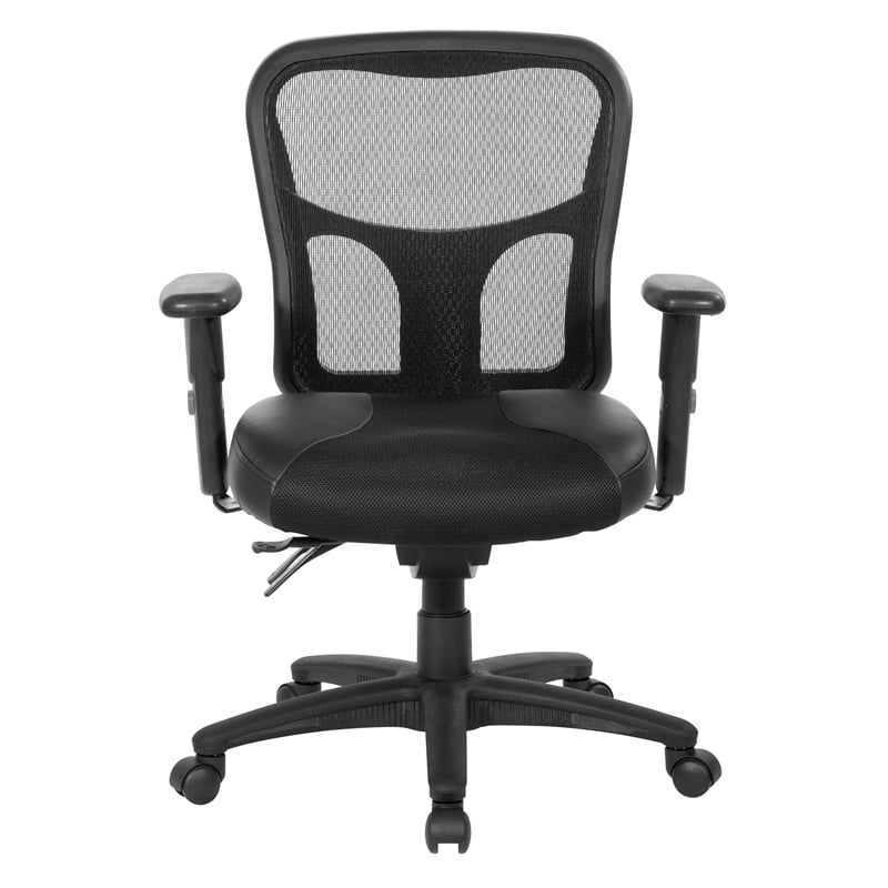 ProGrid High Back Manager Office Chair with Black Leather and Mesh Seat
