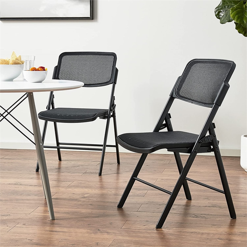 Deluxe Folding Chair With Black ProGrid Mesh Fabric Seat and Back