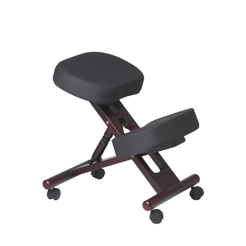 Ergonomically Black Fabric Wood Knee Office Chair in Mahogany Legs