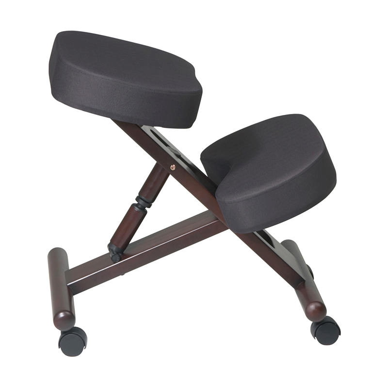 Ergonomically Wood Black Fabric Knee Office Chair in Espresso