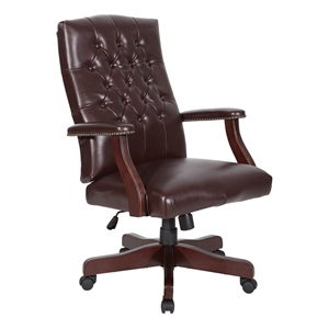 Jamestown Oxblood Red Vinyl Traditional Executive Chair with Padded Arms