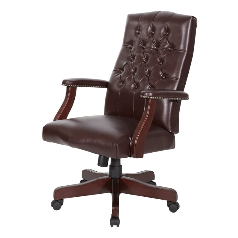 Jamestown Oxblood Red Vinyl Traditional Executive Chair with Padded Arms