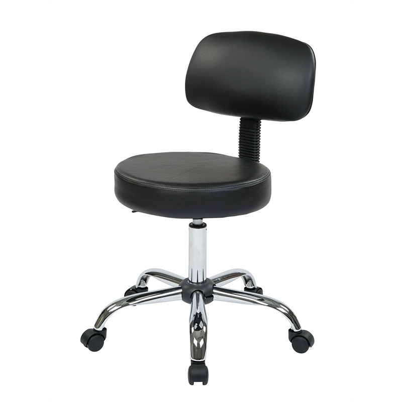 Black Pneumatic Drafting Chair with Stool and Back with Vinyl Seat