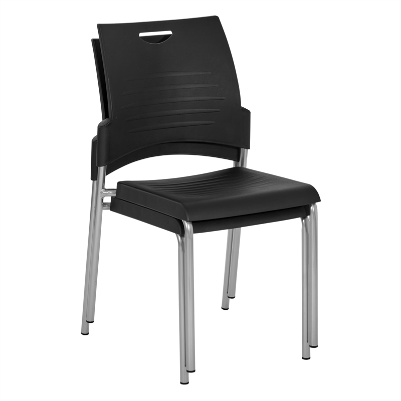 Straight Leg Stacking Plastic Chair in Black Set of 2