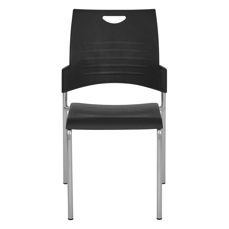 Black Straight Leg Stack Chair with Plastic Seat and Back  4 Pack