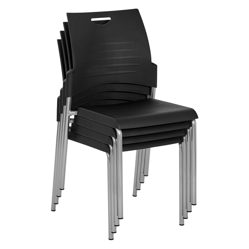 Black Straight Leg Stack Chair with Plastic Seat and Back  4 Pack