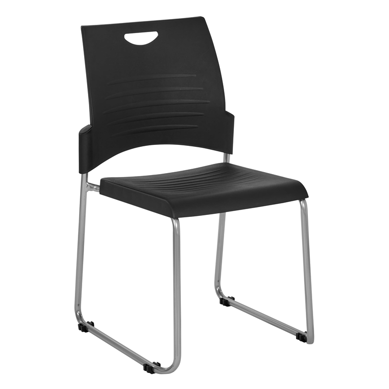 Straight Leg Plastic Stacking Chair in Black Set of 2 pack