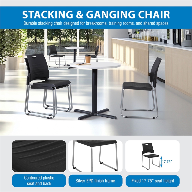 Straight Leg Plastic Stacking Chair in Black Set of 2 pack