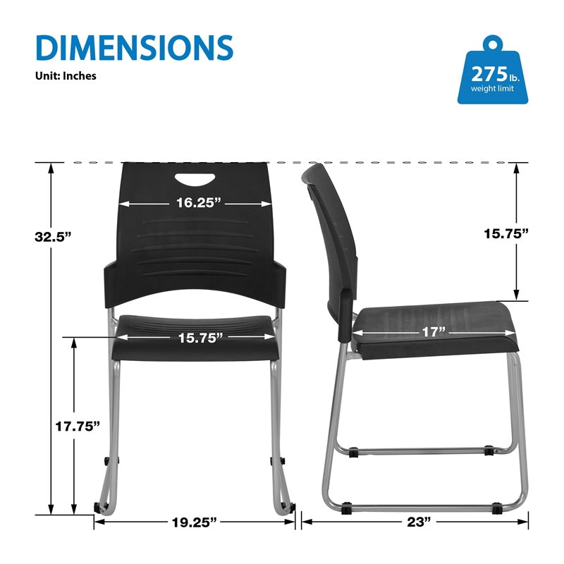 Straight Leg Plastic Stacking Chair in Black Set of 2 pack