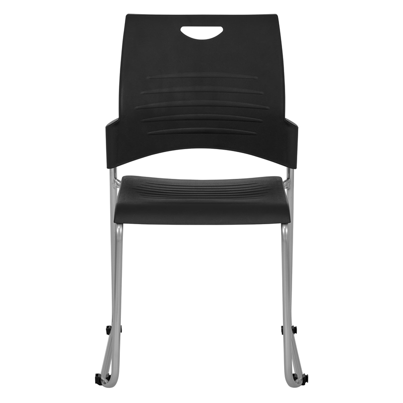 Straight Leg Plastic Stacking Chair in Black Set of 2 pack
