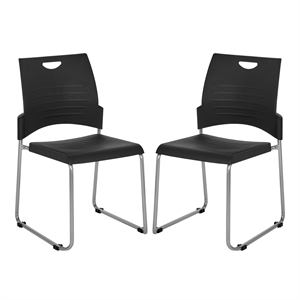 Straight Leg Plastic Stacking Chair in Black Set of 2 pack