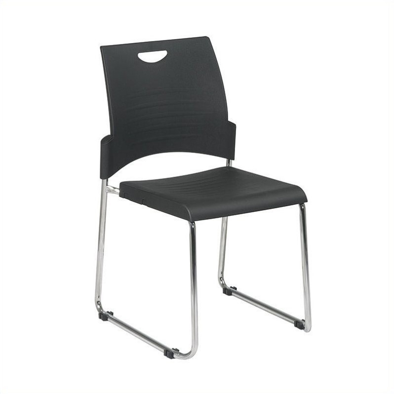 Straight Leg Plastic Stacking Chair in Black Set of 2