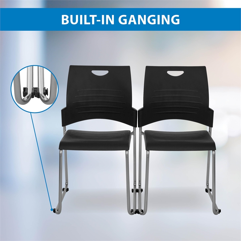 Stacking and Ganging Chairs with Black Plastic Seat and Back 4 Pack