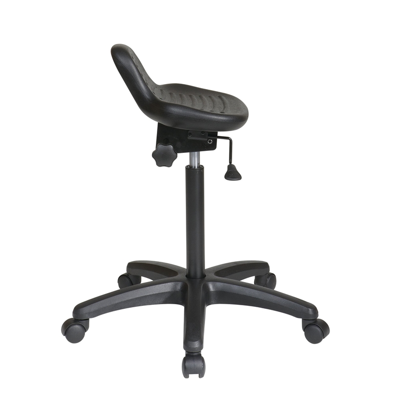 Black Saddle Seat Stool with Seat Angle Adjustment and Pneumatic Seat Height