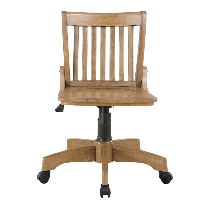 Deluxe Armless Wood Bankers Office Chair in Medium Brown