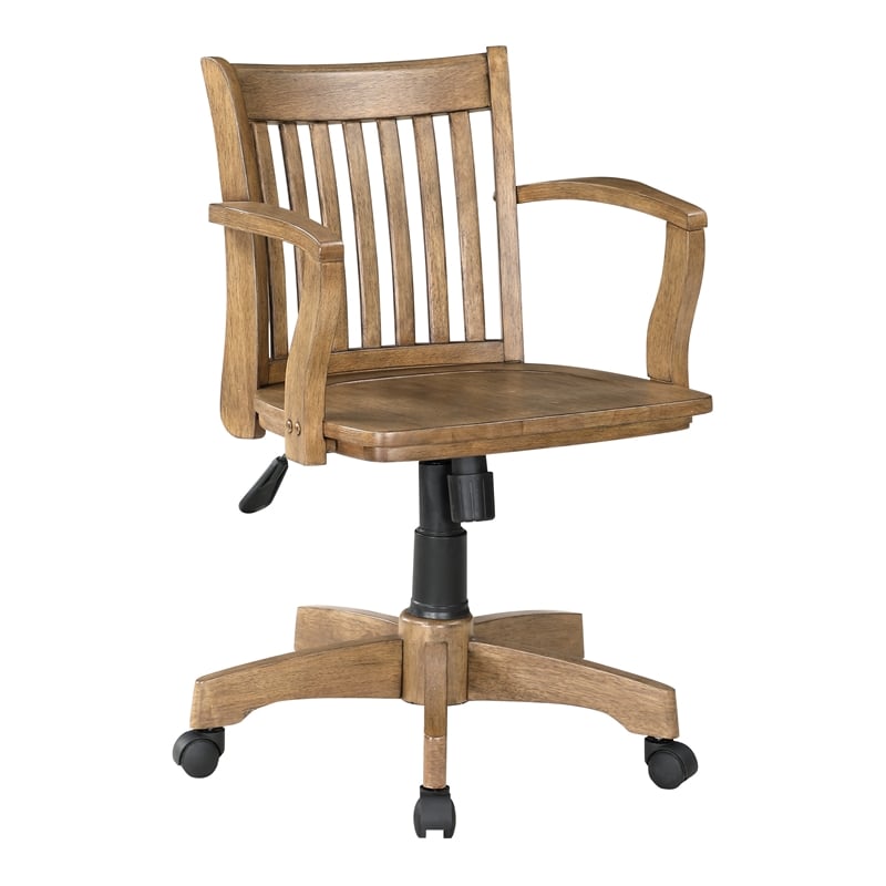 Deluxe Wood Bankers Office Chair with Wood Seat in Medium Oak Finish