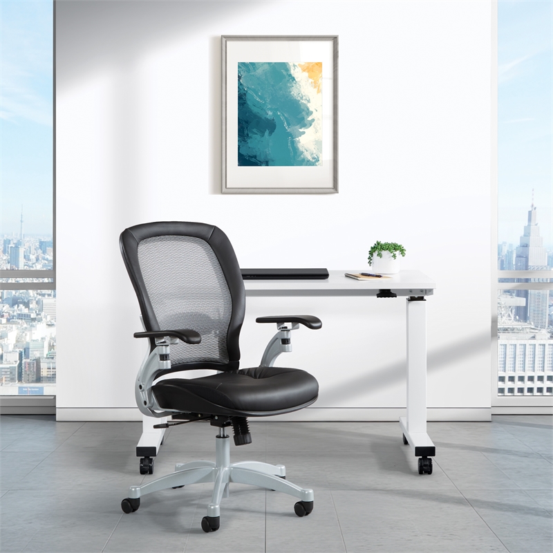Office Star SPACE Air Grid Leather Office Chair in Black and Platinum