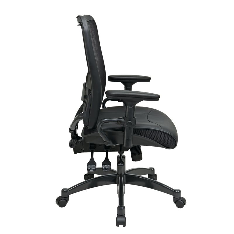 Leather Seat and Air Grid Back Managers Office Chair in Black