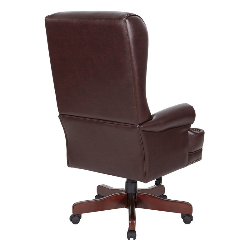 Traditional Vinyl Executive Office Chair in Mahogany