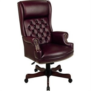 traditional vinyl executive office chair in mahogany
