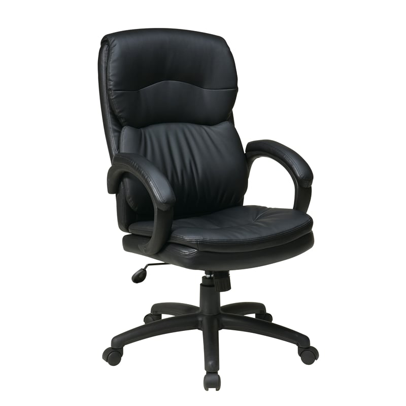 High Back Black Bonded Leather Executive Chair with Padded Arms in Black
