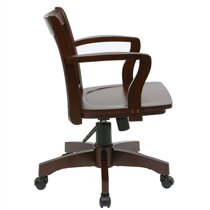 Espresso Office Star Deluxe Wood Bankers Desk Chair with Black Vinyl Padded Seat 