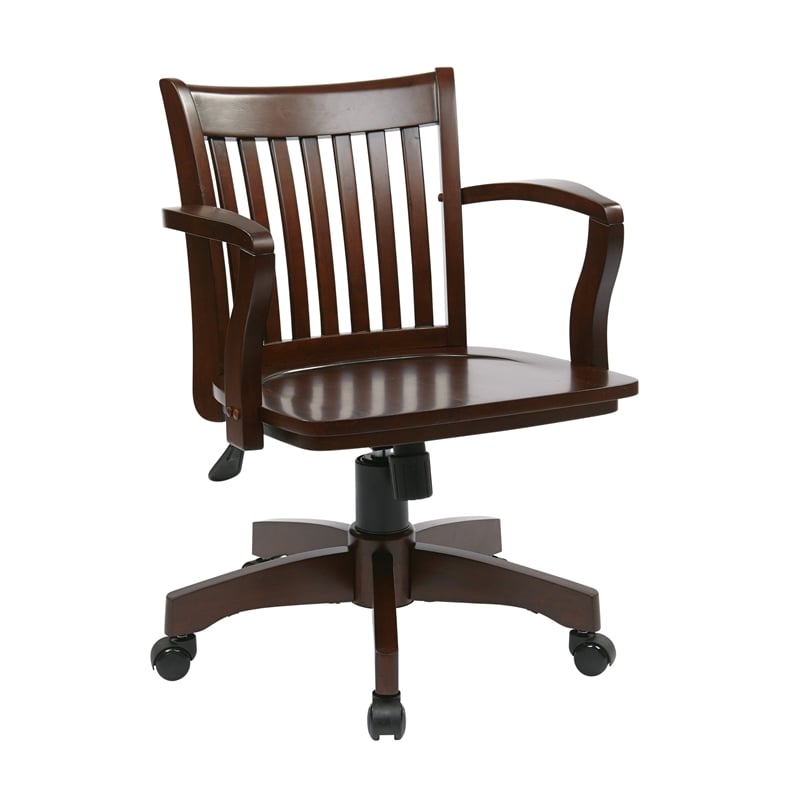 Deluxe Wood Banker's Office Chair with Wood Seat in Espresso