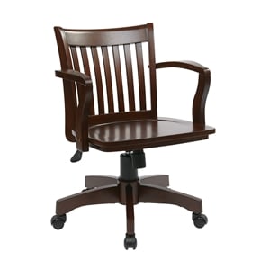 Deluxe Wood Banker's Office Chair with Wood Seat in Espresso