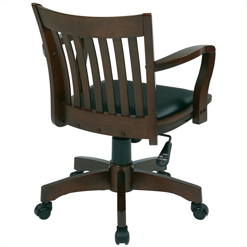Deluxe Wood Bankers Chair With Vinyl, Wood Bankers Chair Cushion
