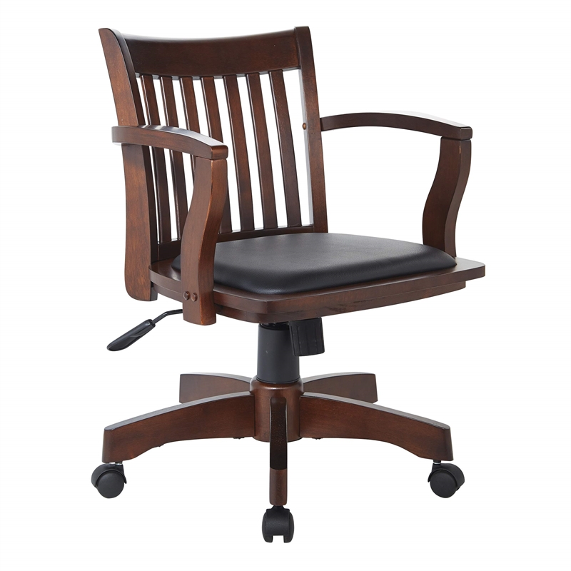 Deluxe Wood Bankers Chair with Vinyl Padded Seat in Espresso and Black Vinyl