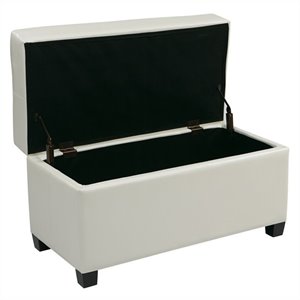 Vinyl Storage Ottoman in White