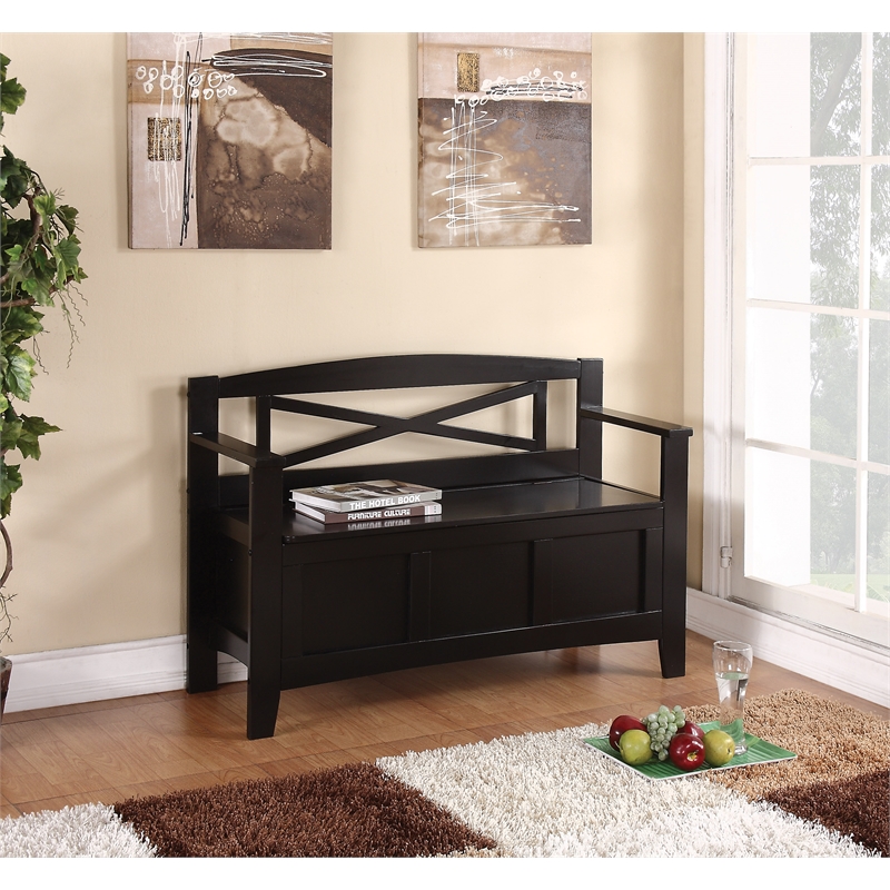 Metro Entry Way Bench with Black finish Solid Wood and Veneer