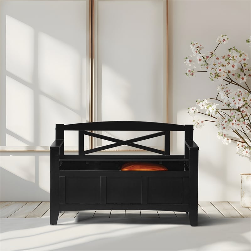 Metro Entry Way Bench with Black finish Solid Wood and Veneer