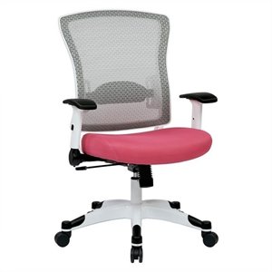 SPACE White Frame Managers Chair Pink Padded Mesh Fabric Seat and Back Flip Arms