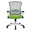SPACE White Frame Managers Green Chair  Padded Mesh Seat and Back with Flip Arms