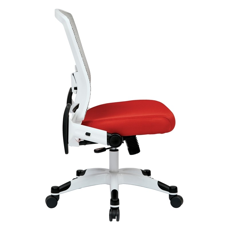 SPACE White Frame Red Managers Chair Padded Mesh Seat and Back with Flip Arms