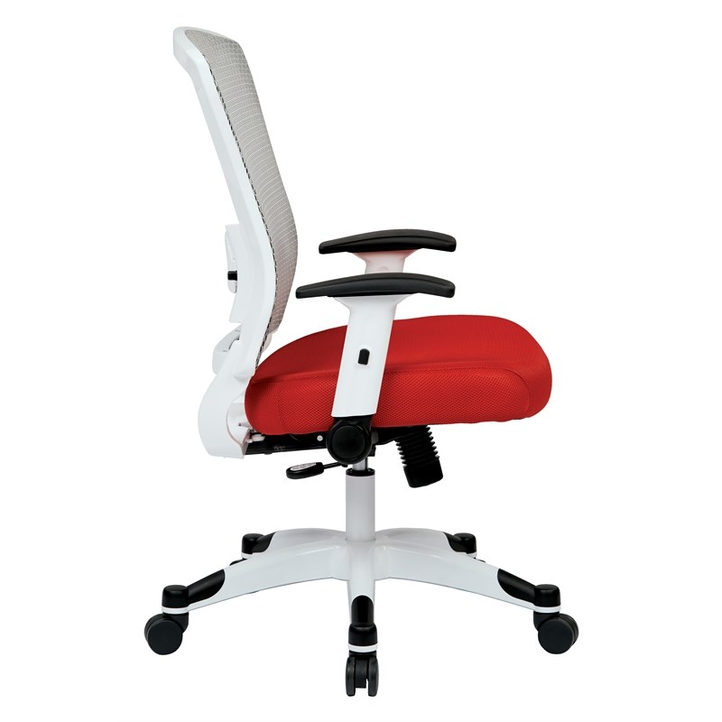 SPACE White Frame Red Managers Chair Padded Mesh Seat and Back with Flip Arms