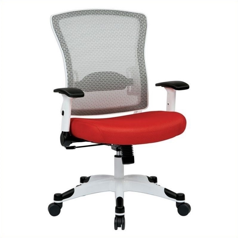 SPACE White Frame Red Managers Chair Padded Mesh Seat and Back with Flip Arms