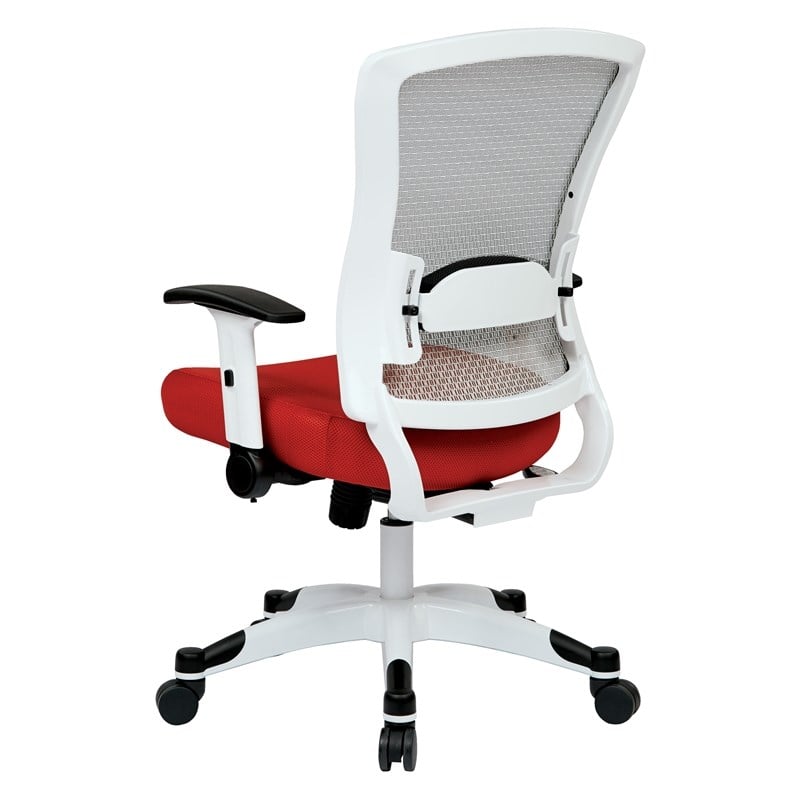 SPACE White Frame Red Managers Chair Padded Mesh Seat and Back with Flip Arms
