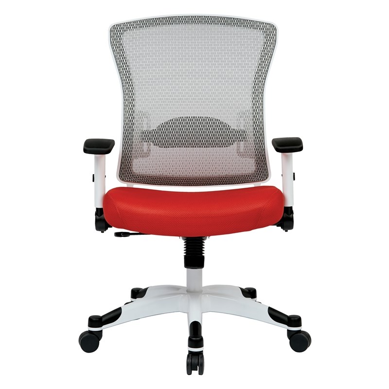 SPACE White Frame Red Managers Chair Padded Mesh Seat and Back with Flip Arms